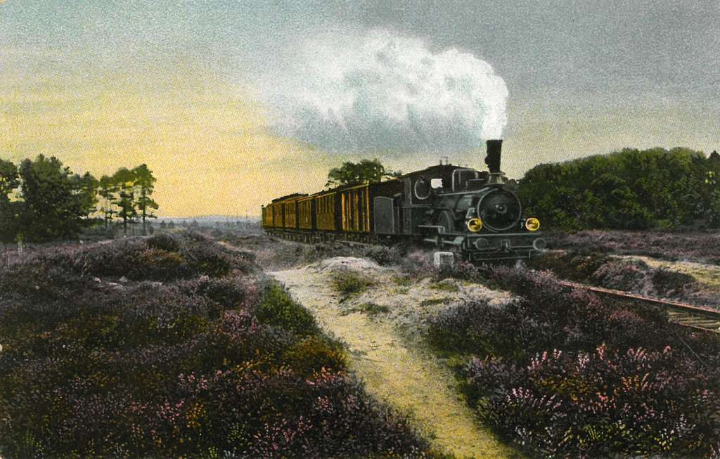 Ansichtskarte Heidebahn zwischen Holm und Wintermoor mit Dampflok um 1910