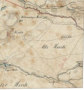 Postweg auf der Kurhannoversche Landesaufnahme von 1770 -Lauenbrück_HL029, Quelle: Auszug aus den Geobasisdaten der Niedersächsischen Vermessungs- und Katasterverwaltung, LGLN (www.lgln.de)