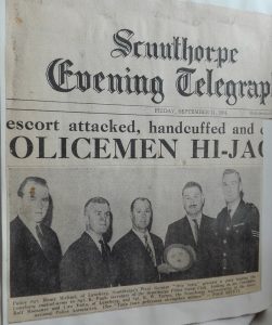 Titelseite des Scunthorpe Evening Telegraph am 11. September 1964 über den Polizei-Austausch mit Hans Michael