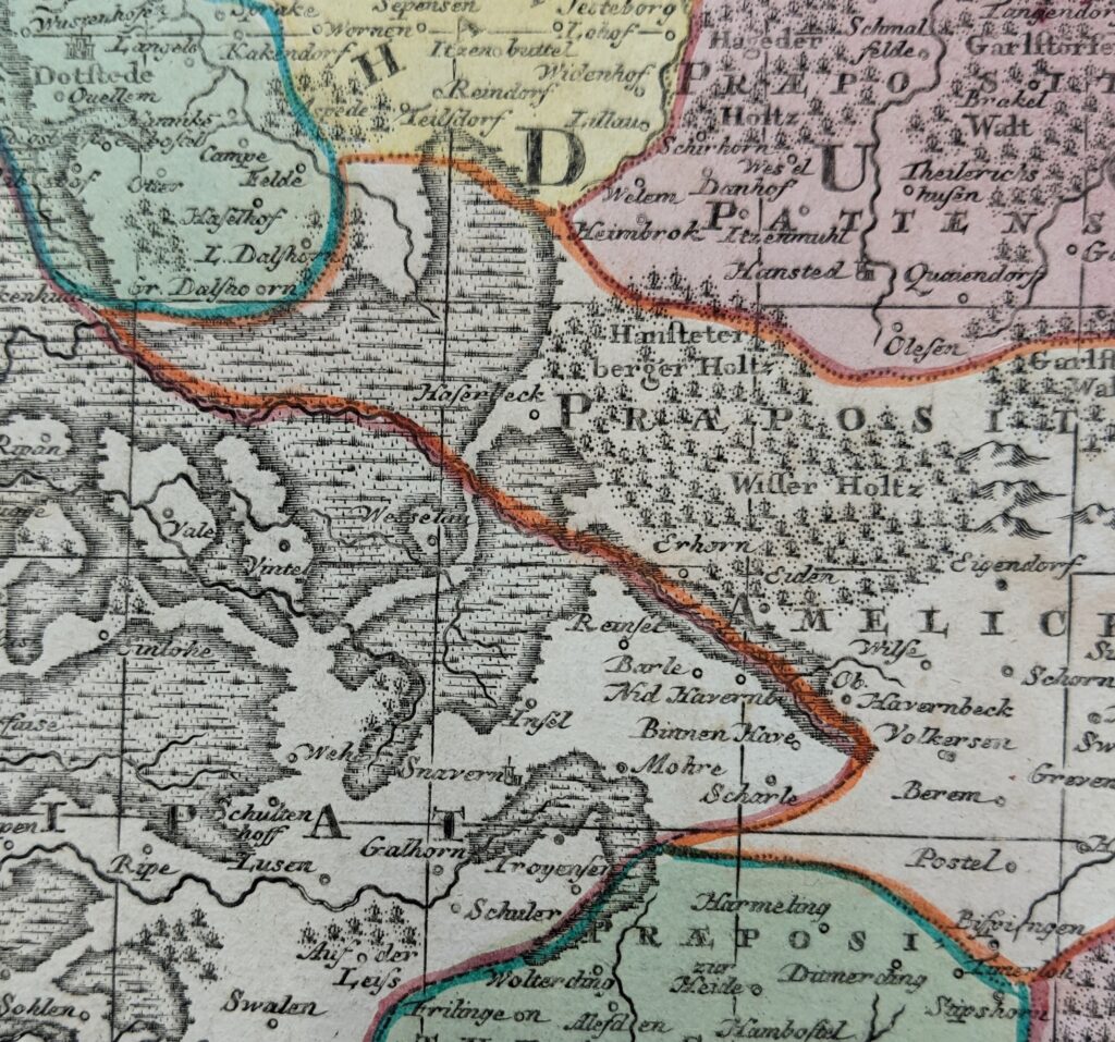 Landkartenausschnitt des Herzogtums Lüneburg und der Grafschaft Dannenberg von Matthäus Seutter um 1740