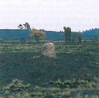 Nach einem Heidebrand tritt dieser auf einem Erdhügel (Schnedehügel) im Wümmemoor errichtete Grenzstein deutlich in der Landschaft hervor (Foto M. Lütkepohl)